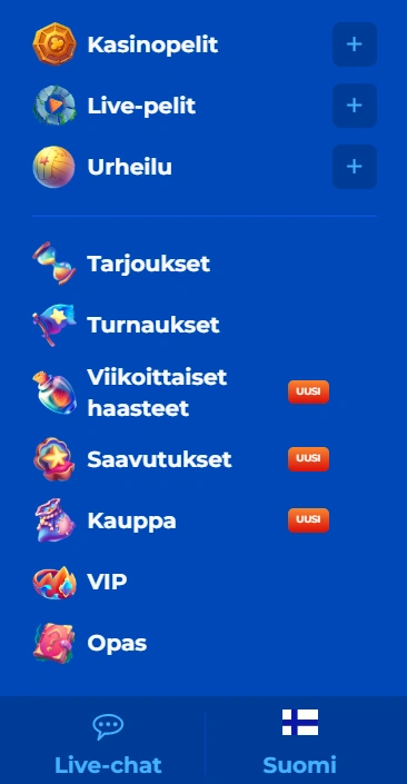 Posido Casino mobiilivalikko